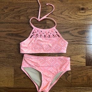 Girls Light Coral Macrame Boho Bikini